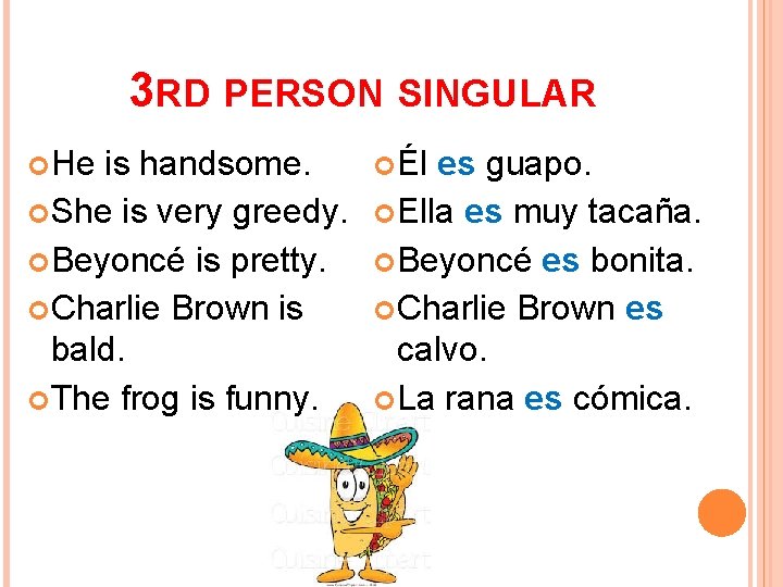 3 RD PERSON SINGULAR He is handsome. She is very greedy. Beyoncé is pretty.