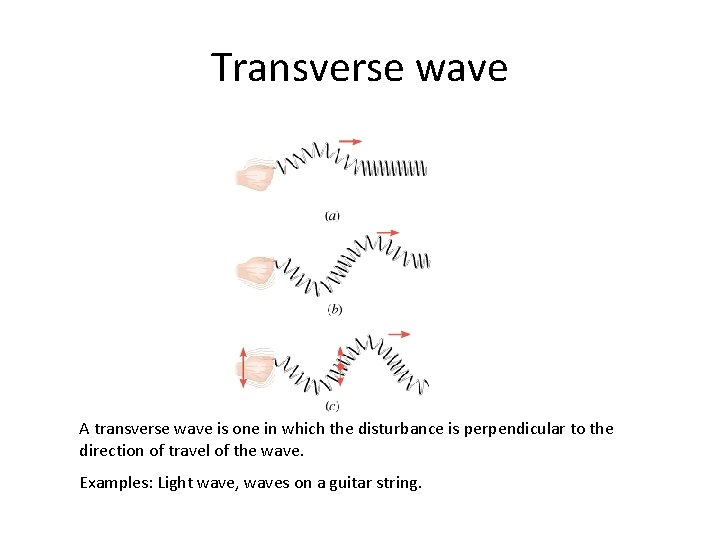 Transverse wave A transverse wave is one in which the disturbance is perpendicular to