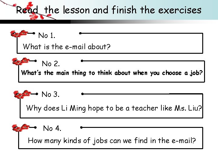 Read the lesson and finish the exercises No 1. What is the e-mail about?