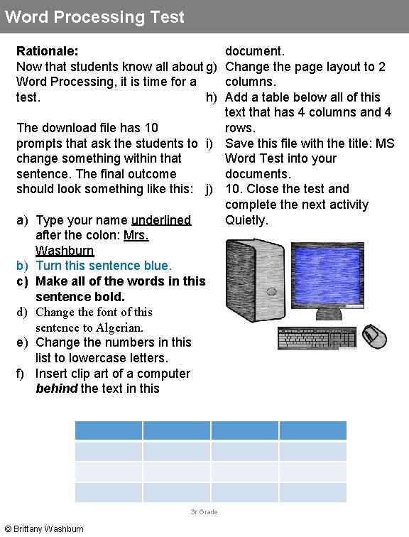 Word Processing Test Rationale: Now that students know all about g) Word Processing, it