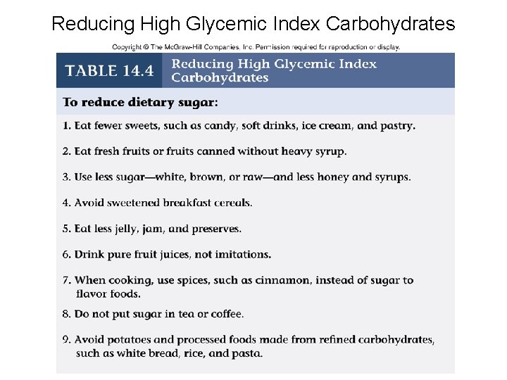 Reducing High Glycemic Index Carbohydrates 