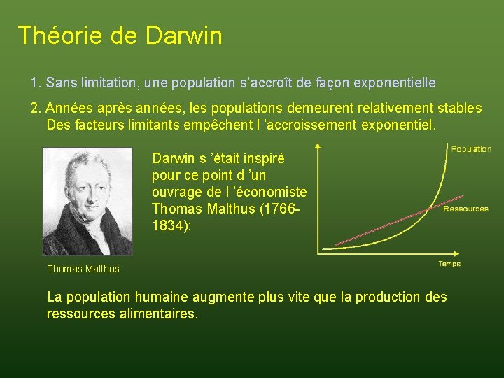 Théorie de Darwin 1. Sans limitation, une population s’accroît de façon exponentielle 2. Années