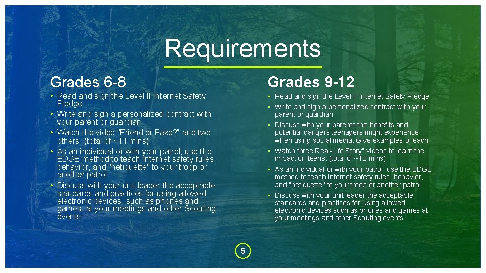Requirements Grades 6 -8 Grades 9 -12 • Read and sign the Level II