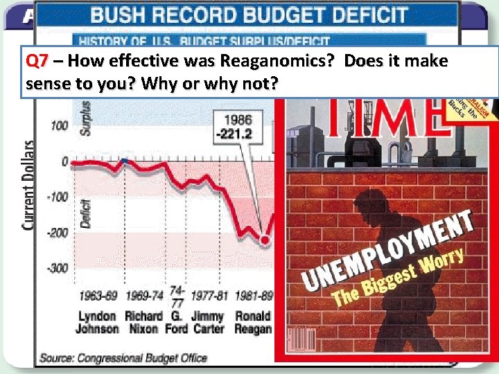 Domestic Policy • “Reaganomics” Q 7 – How effective was Reaganomics? Does it make