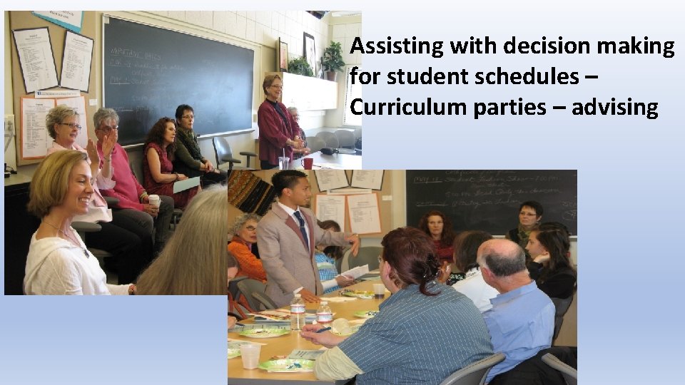 Assisting with decision making for student schedules – Curriculum parties – advising 
