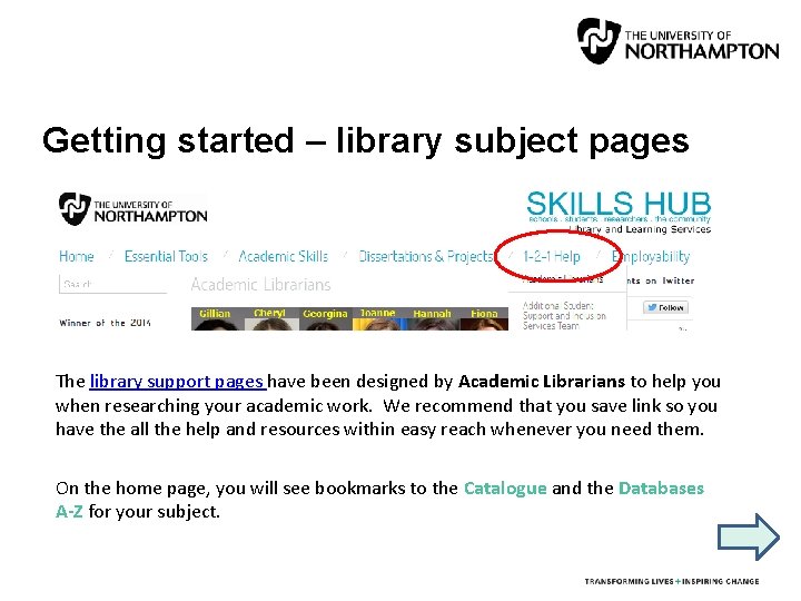 Getting started – library subject pages The library support pages have been designed by