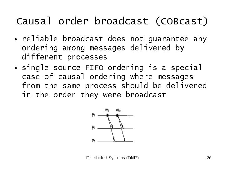 Causal order broadcast (COBcast) • reliable broadcast does not guarantee any ordering among messages