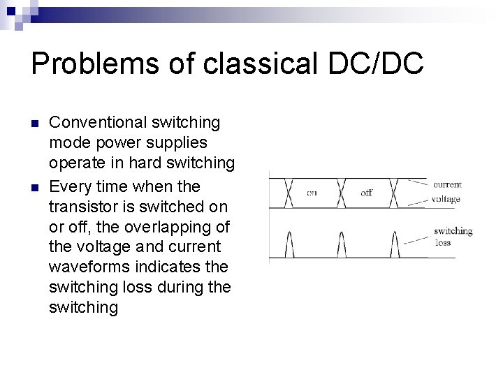 Problems of classical DC/DC n n Conventional switching mode power supplies operate in hard Problems of classical DC/DC n n Conventional switching mode power supplies operate in hard