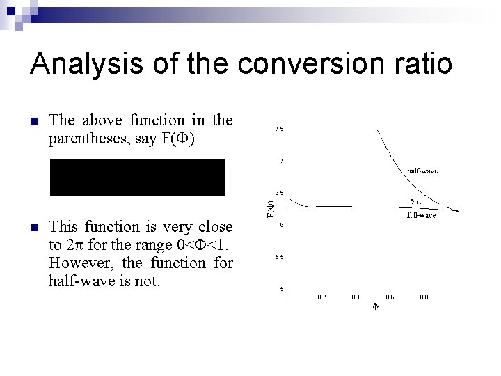 Analysis of the conversion ratio n The above function in the parentheses, say F( Analysis of the conversion ratio n The above function in the parentheses, say F(