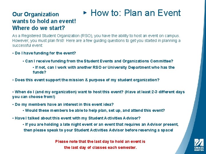 Our Organization wants to hold an event! Where do we start? ▸ How to: