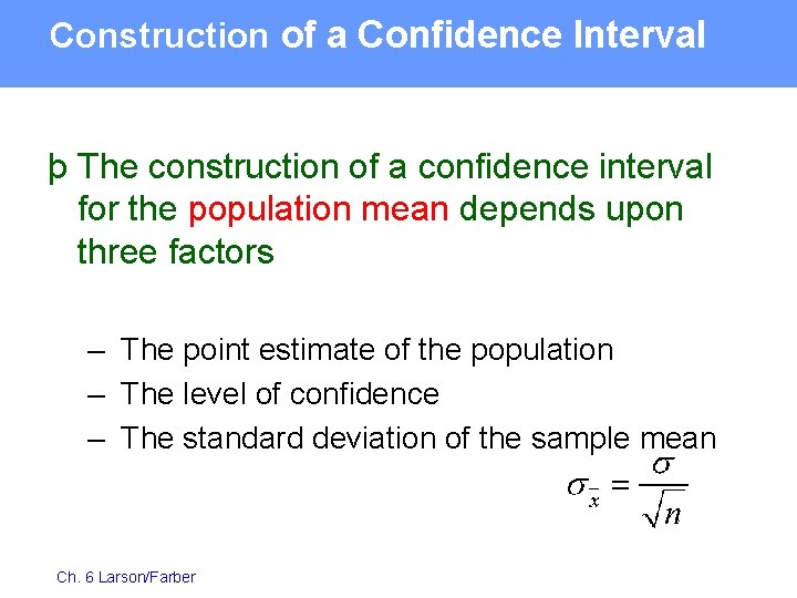 Construction of a Confidence Interval þ The construction of a confidence interval for the