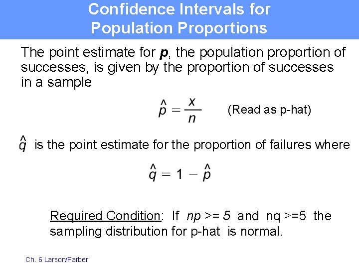 Confidence Intervals for Population Proportions The point estimate for p, the population proportion of