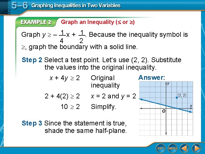 Graph an Inequality ( or ) 1 x + __ 1. Because the inequality