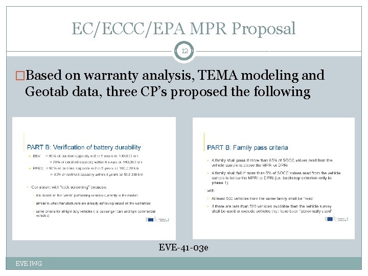 EC/ECCC/EPA MPR Proposal 12 �Based on warranty analysis, TEMA modeling and Geotab data, three