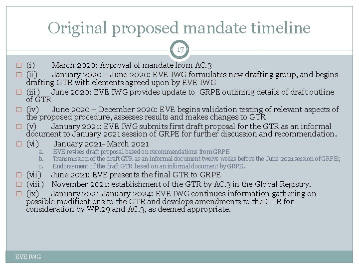 Original proposed mandate timeline 17 � (i) � (ii) � � March 2020: Approval