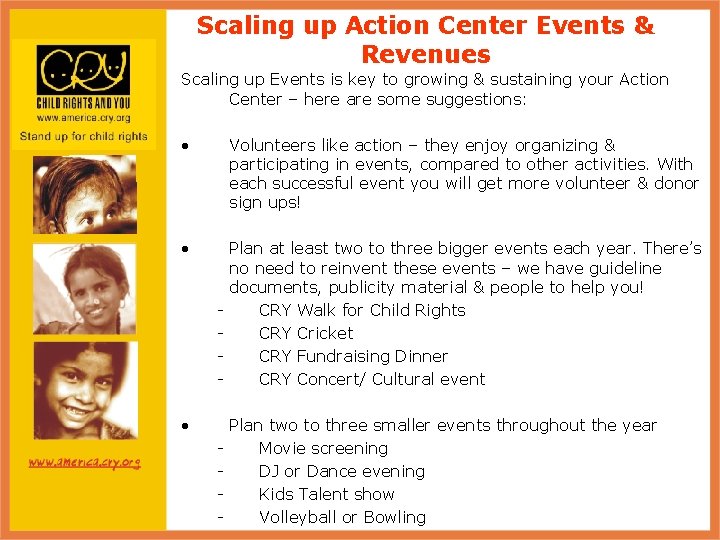 Scaling up Action Center Events & Revenues Scaling up Events is key to growing