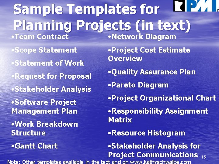 Sample Templates for Planning Projects (in text) • Team Contract • Network Diagram •