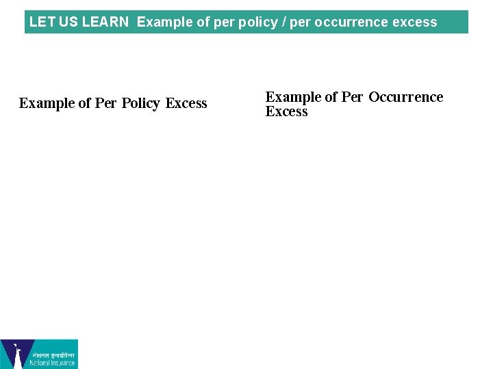 LET US LEARN Example of per policy / per occurrence excess Example of Per