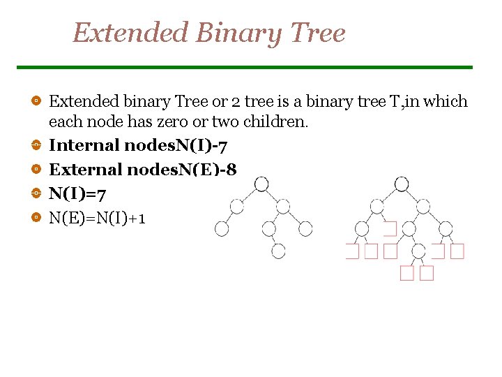 Extended Binary Tree Extended binary Tree or 2 tree is a binary tree T,