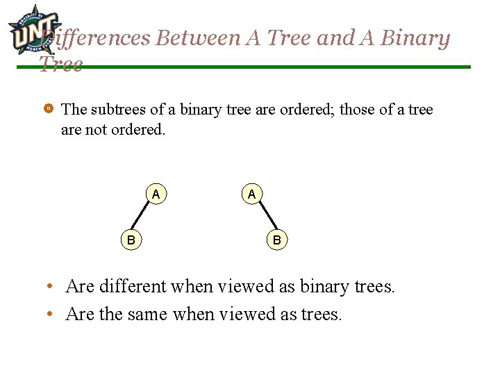 Differences Between A Tree and A Binary Tree The subtrees of a binary tree
