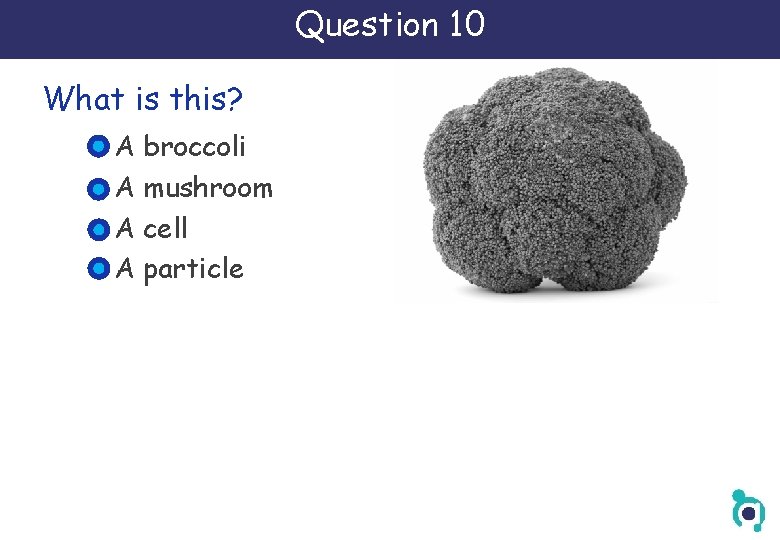 Question 10 What is this? A broccoli A mushroom A cell A particle 