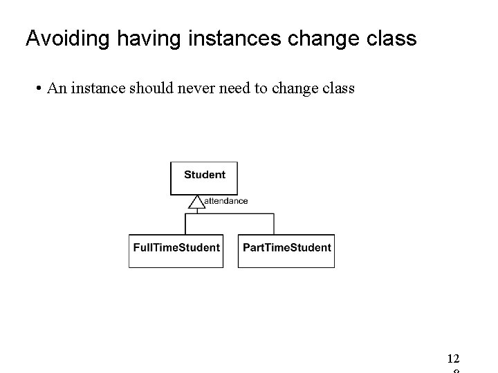 Avoiding having instances change class • An instance should never need to change class Avoiding having instances change class • An instance should never need to change class