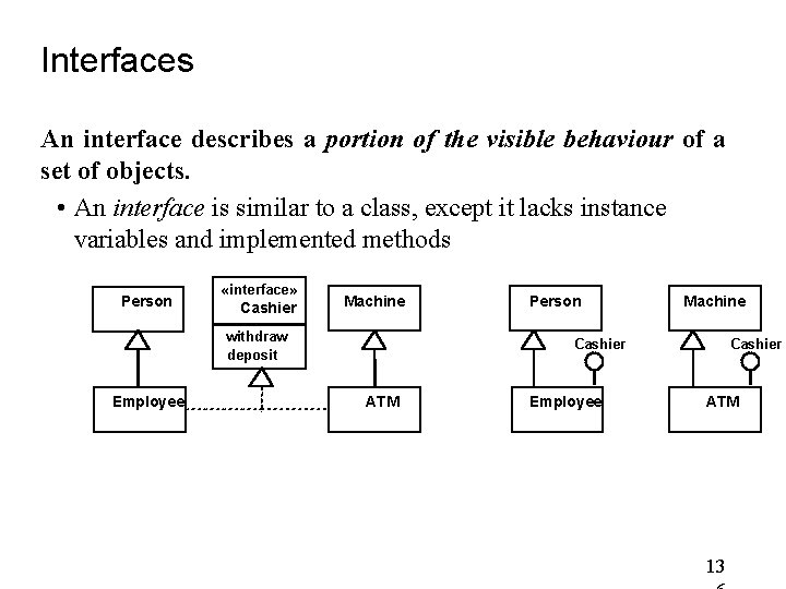 Interfaces An interface describes a portion of the visible behaviour of a set of Interfaces An interface describes a portion of the visible behaviour of a set of