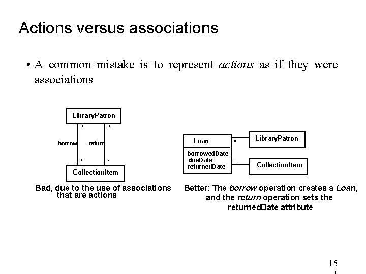 Actions versus associations • A common mistake is to represent actions as if they Actions versus associations • A common mistake is to represent actions as if they