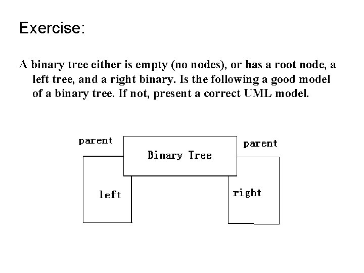Exercise: A binary tree either is empty (no nodes), or has a root node, Exercise: A binary tree either is empty (no nodes), or has a root node,