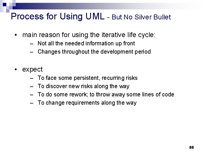 Process for Using UML - But No Silver Bullet • main reason for using Process for Using UML - But No Silver Bullet • main reason for using