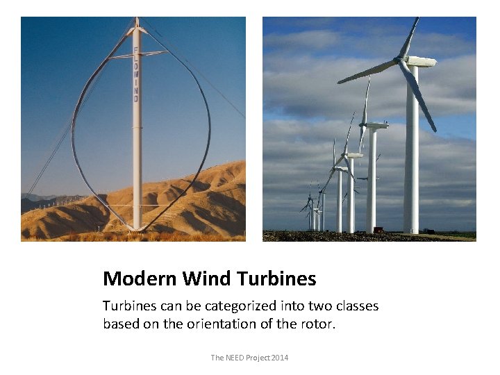 Modern Wind Turbines can be categorized into two classes based on the orientation of