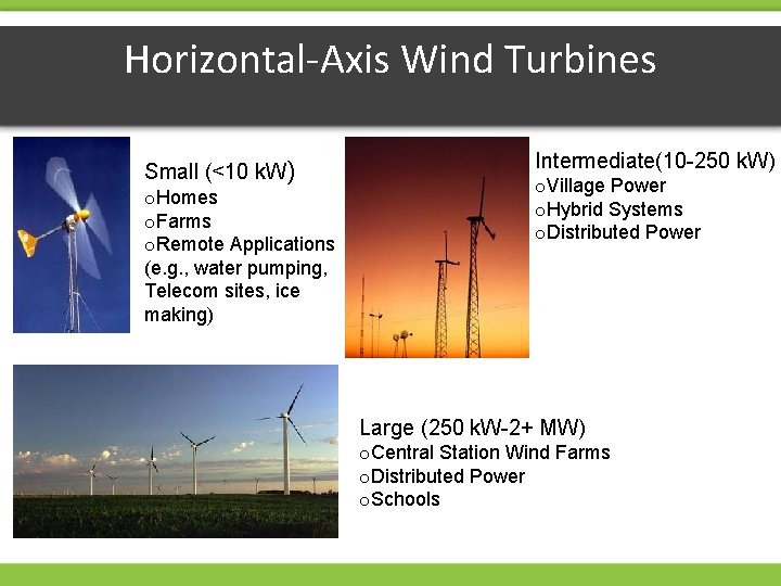 Horizontal-Axis Wind Turbines Small (<10 k. W) o. Homes o. Farms o. Remote Applications