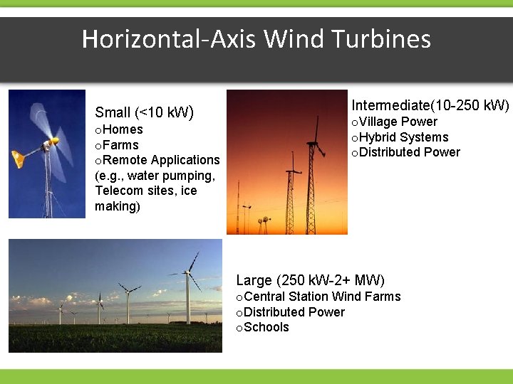 Horizontal-Axis Wind Turbines Small (<10 k. W) o. Homes o. Farms o. Remote Applications