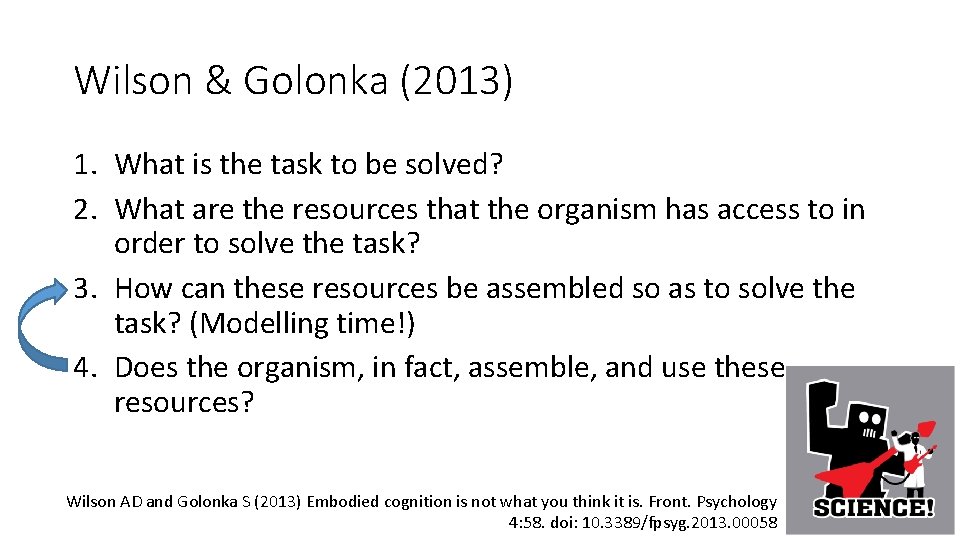 Wilson & Golonka (2013) 1. What is the task to be solved? 2. What