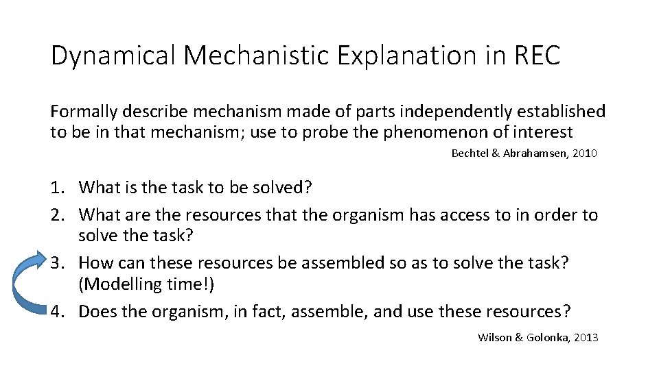 Dynamical Mechanistic Explanation in REC Formally describe mechanism made of parts independently established to