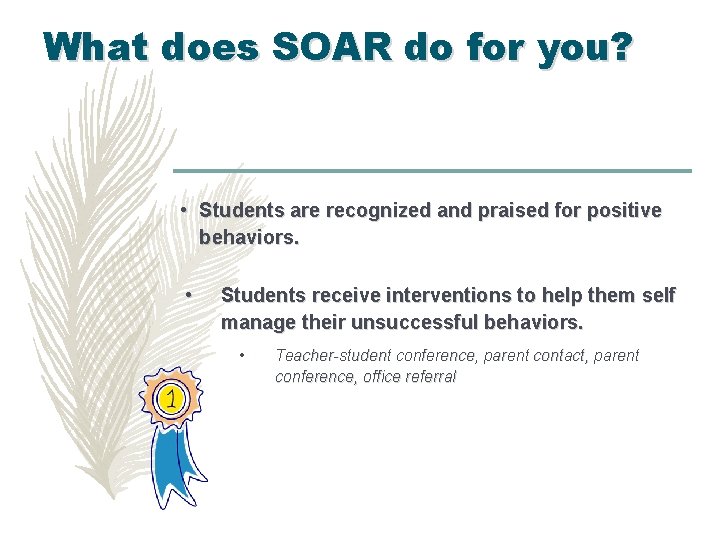What does SOAR do for you? • Students are recognized and praised for positive