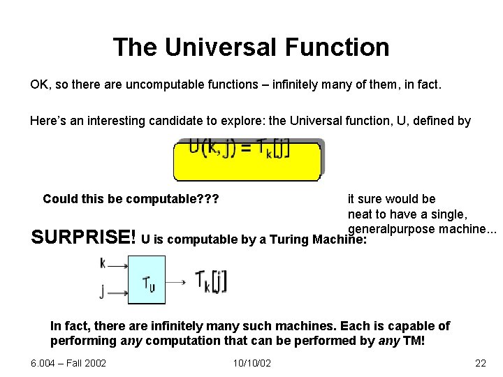 The Universal Function OK, so there are uncomputable functions – infinitely many of them,