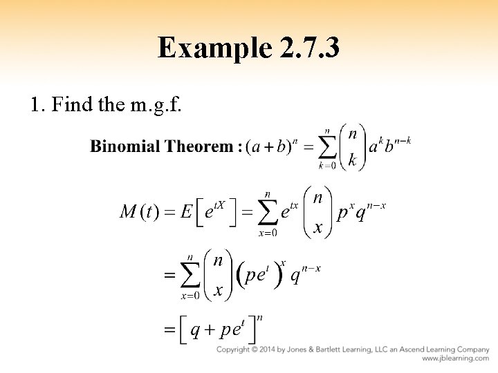 Example 2. 7. 3 1. Find the m. g. f. 