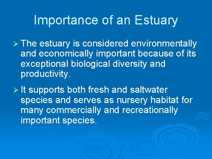 Importance of an Estuary Ø The estuary is considered environmentally and economically important because