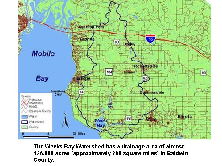 Location The Weeks Bay Watershed has a drainage area of almost 126, 000 acres