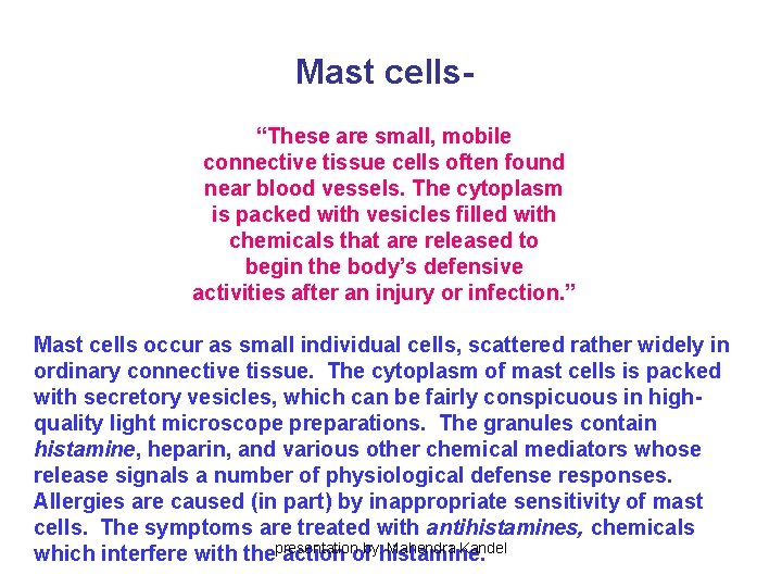 Mast cells“These are small, mobile connective tissue cells often found near blood vessels. The Mast cells“These are small, mobile connective tissue cells often found near blood vessels. The