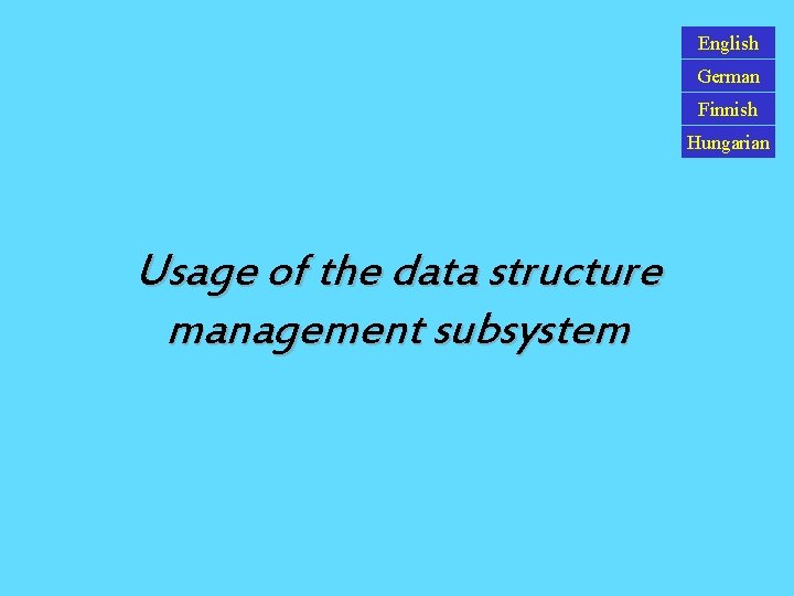 English German Finnish Hungarian Usage of the data structure management subsystem 