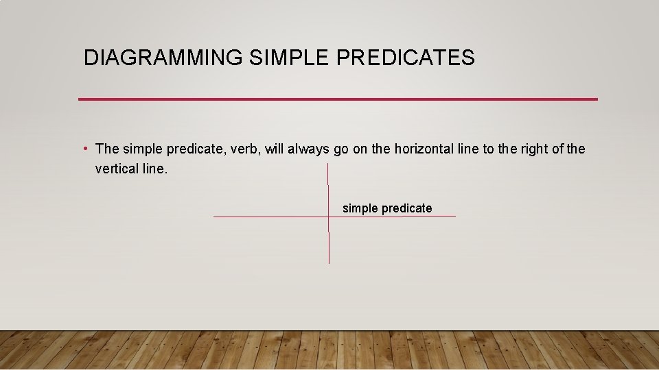 DIAGRAMMING SIMPLE PREDICATES • The simple predicate, verb, will always go on the horizontal