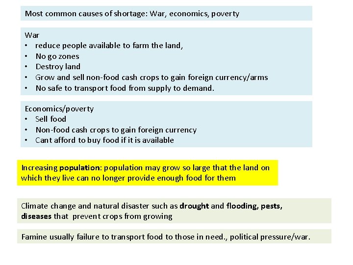 Most common causes of shortage: War, economics, poverty War • reduce people available to