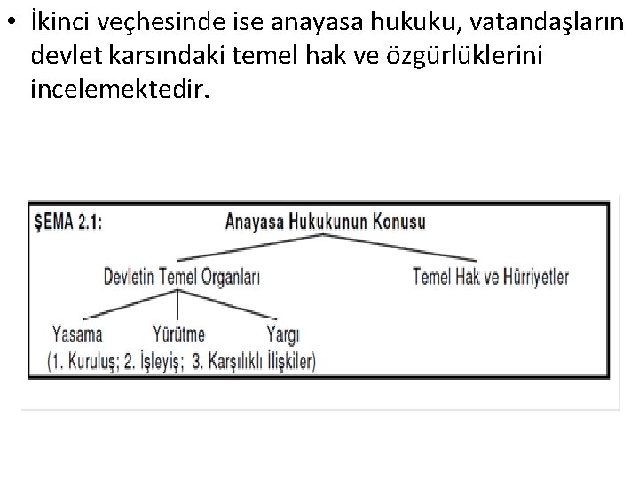  • İkinci veçhesinde ise anayasa hukuku, vatandaşların devlet karsındaki temel hak ve özgürlüklerini