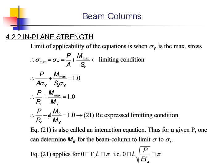 Beam-Columns 4. 2. 2. IN-PLANE STRENGTH 