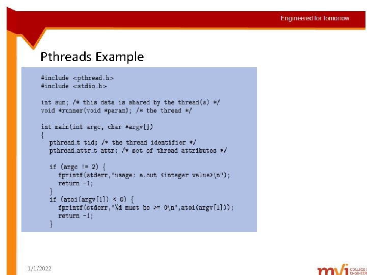 Pthreads Example 1/1/2022 