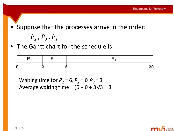§ Suppose that the processes arrive in the order: P 2 , P 3