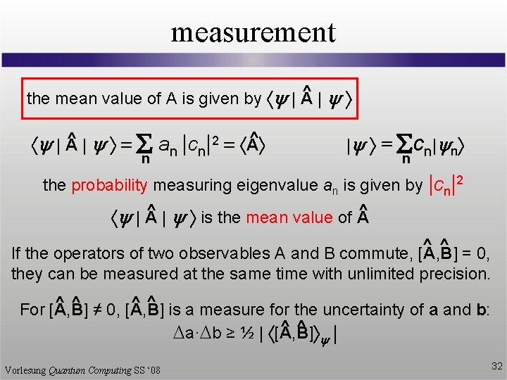 measurement ^|y the mean value of A is given by y | A ^