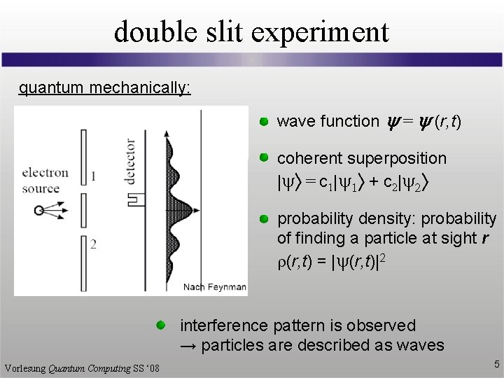 double slit experiment quantum mechanically: wave function y = y (r, t) coherent superposition